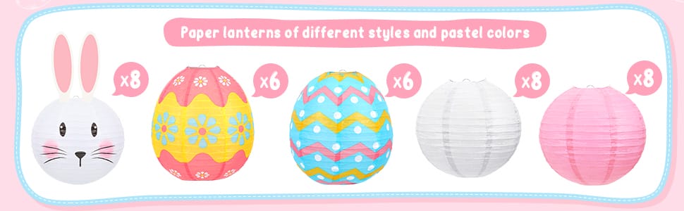 Easter paper lanterns with different styles and pastel colors