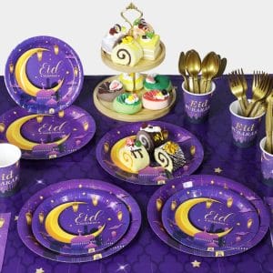 Eid Mubarak Party Supplies Tableware Set-Purple