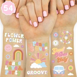 Groovy 70s Temporary Tattoos Glitter Styles Flower Power Party Supplies