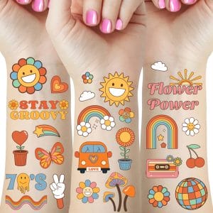 Groovy 70s Temporary Tattoos for Kids Hippie Tattoo Stickers