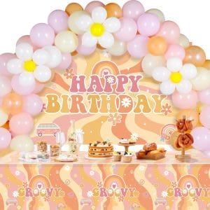 Groovy Birthday Party Decorations Daisy Balloons Tableware Kit