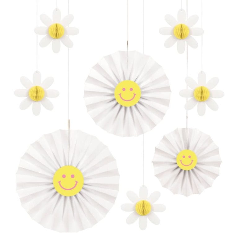 Groovy Daisy Hanging Fans Floral Paper Honeycomb