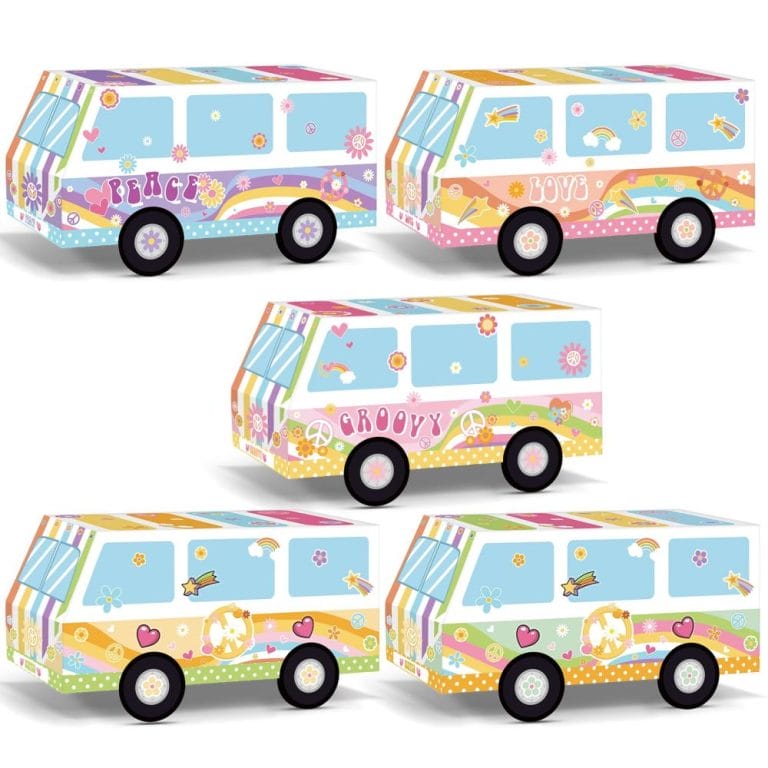 Groovy Party Truck Boxes for Centerpieces Table Decor Retro Hippie Themed Party Favors