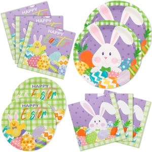 Happy Easter Party Supplies, Easter Bunny and Colorful Eggs Disposable Tableware Set