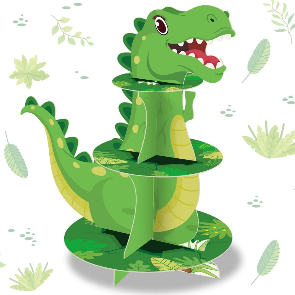 3 Tiers Dinosaur Cupcake Stand, 2 Sets Dinosaur Theme Birthday Party Decorations