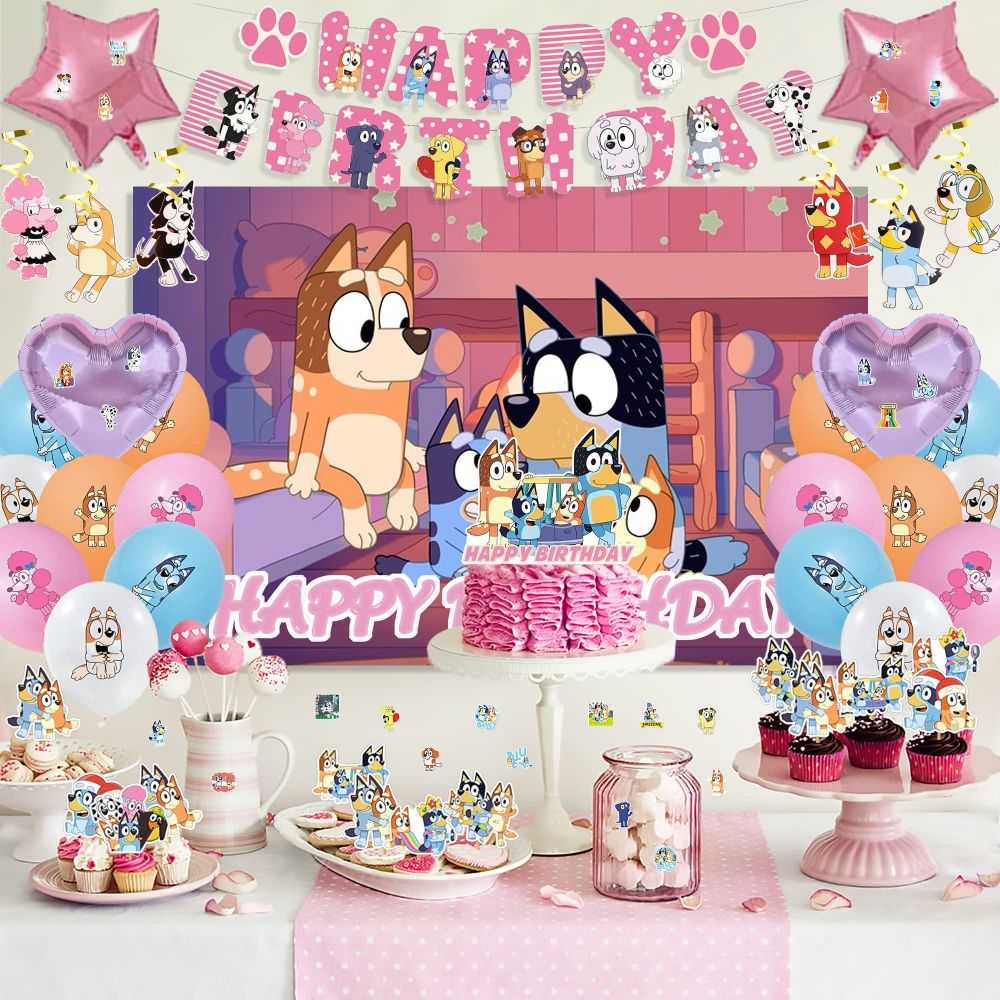 Birthday Party Supplies Pink Bluey Party Decorations Party Set For   Pink Bluey Party Decorations Party Set 