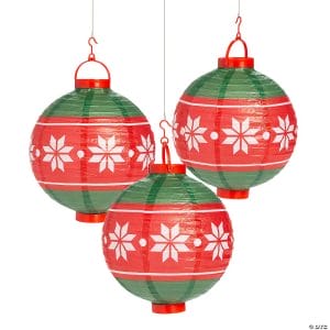 Red and Green Christmas Ornament Hanging Paper Lanterns