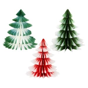 Red and Green Ombre Paper Honeycomb Tree Decorations