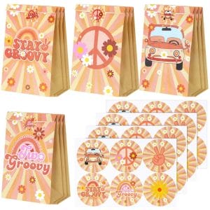 Two Groovy Boho Hippie Party Favors Bags with Stickers