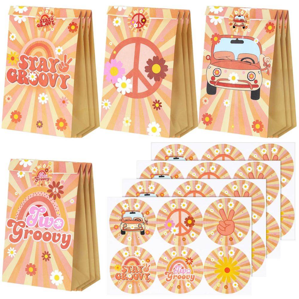 Two Groovy Boho Hippie Party Favors Bags with Stickers SUNBEAUTY