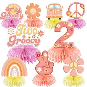 Two Groovy Party Decorations Table Honeycomb Centerpieces for Girls