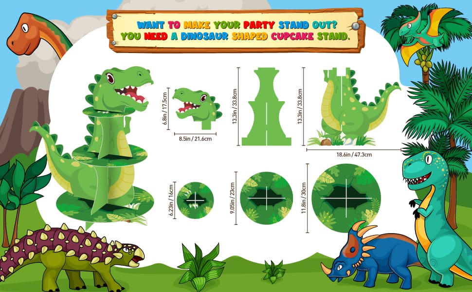 dinosaur stand cupcake stand size information and details