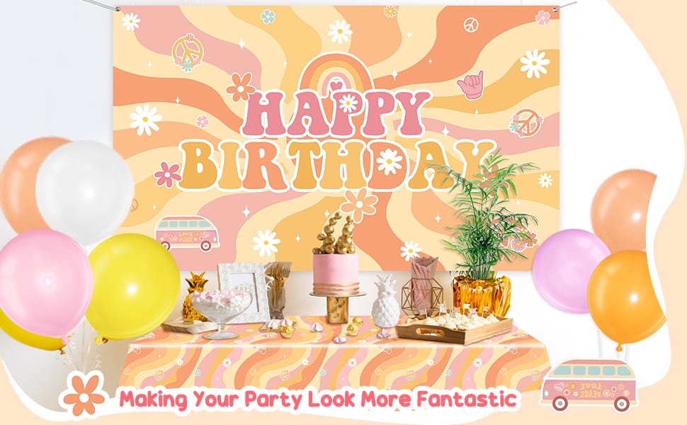 happy birthday groovy rainbow decorations will make your party lool more fantastic