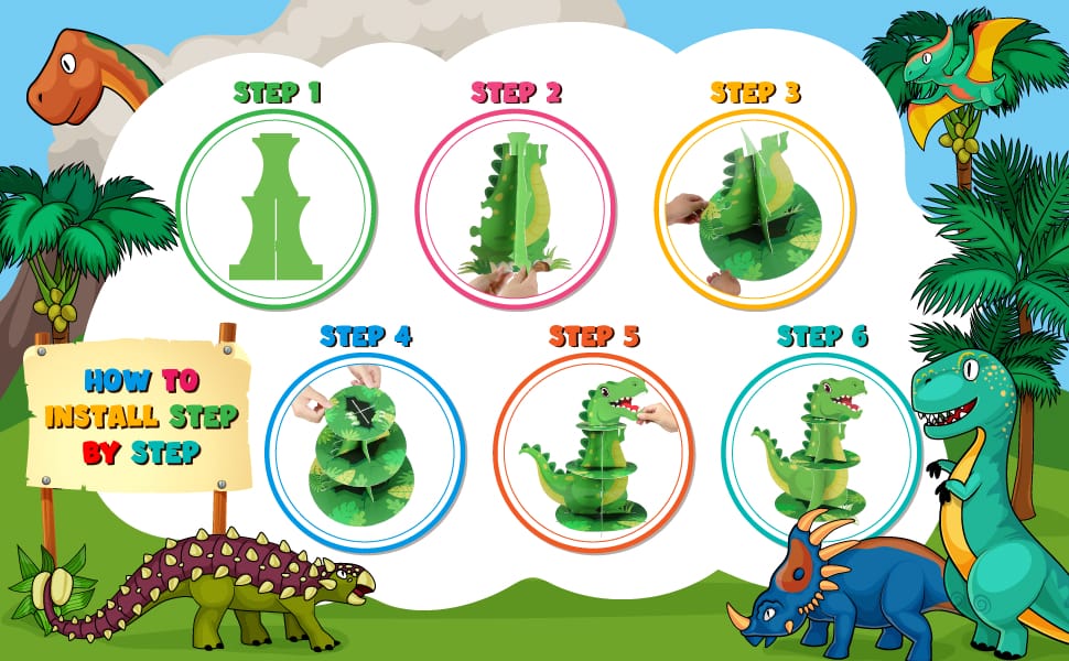 how to install dinosaur cupcake stand step by step