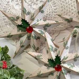 8-Pointed Christmas Paper Stars With Vintage Holly And Berries