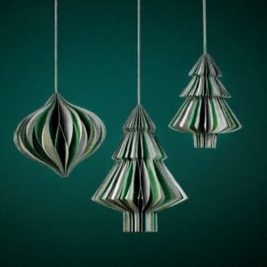 Christmas Tree Paper Decorative Ornaments - Green & Silver