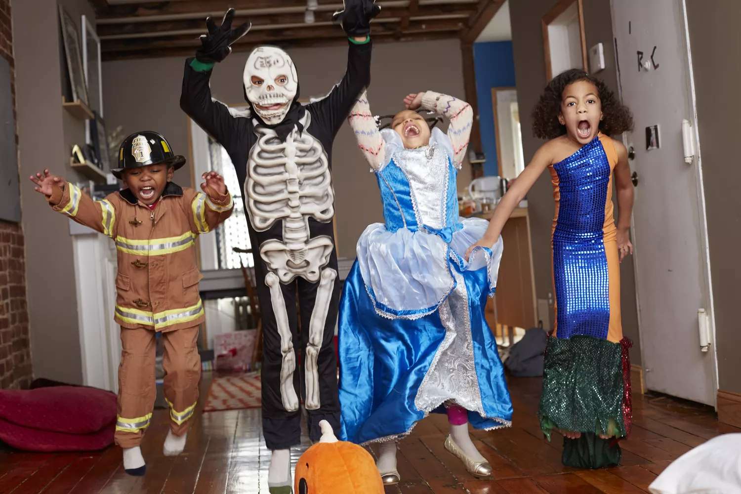 Halloween Costume Fashion Show children in halloween costumes jumping for joy 1
