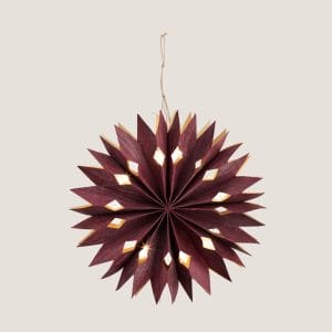 Maroon Christmas Paper Star Ornament With Led Light