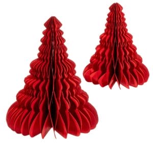 Red Honeycomb Tree Standing Decoration Set Of Two