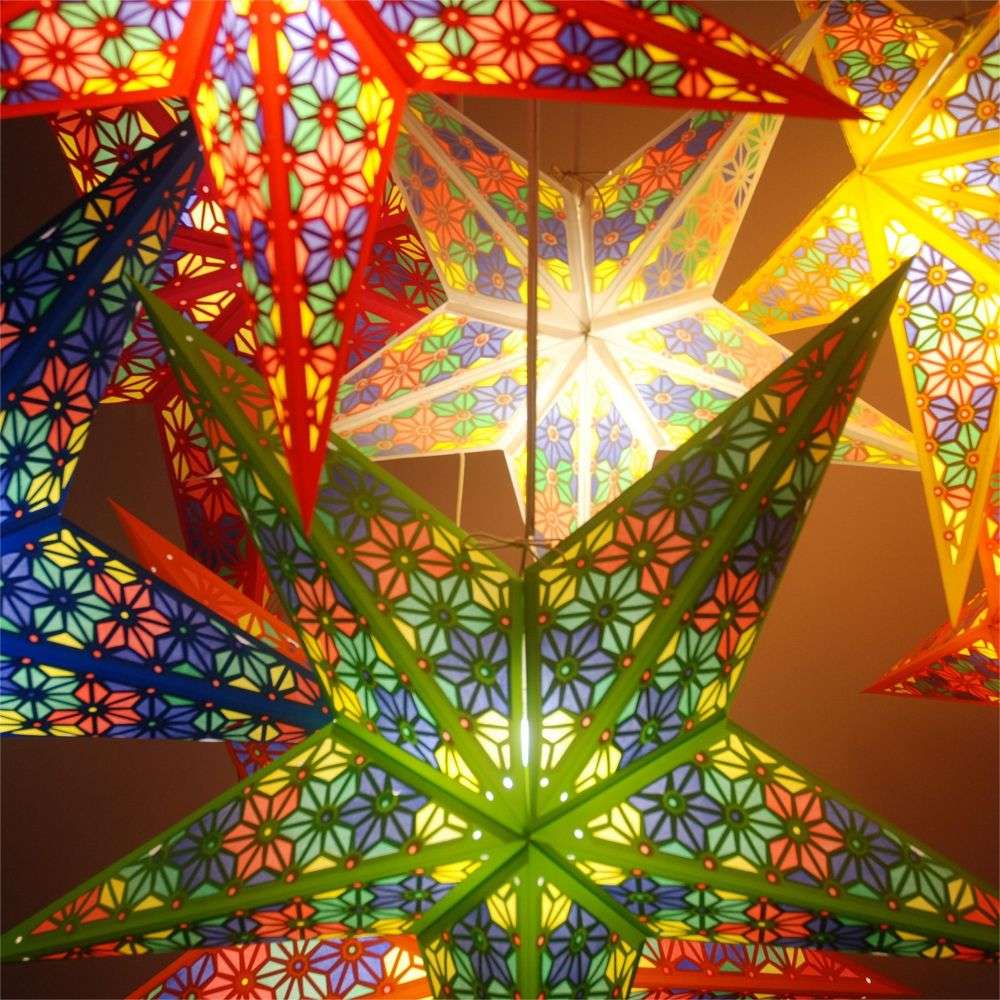 Red and Multi-Coloured Paper Star Lantern Handmade Paper Home Decoration