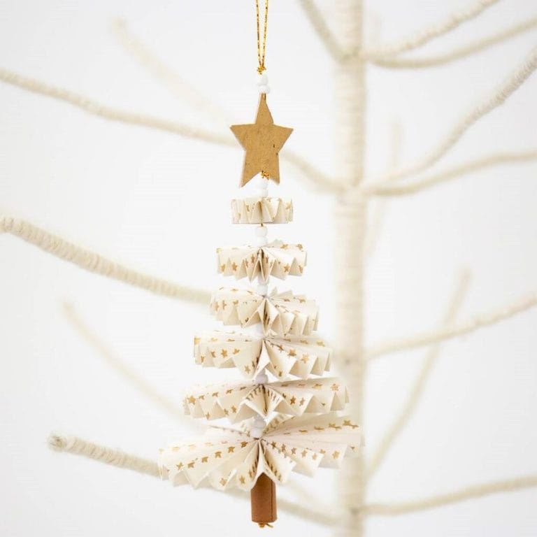 White And Gold Paper Fan Christmas Tree Ornament