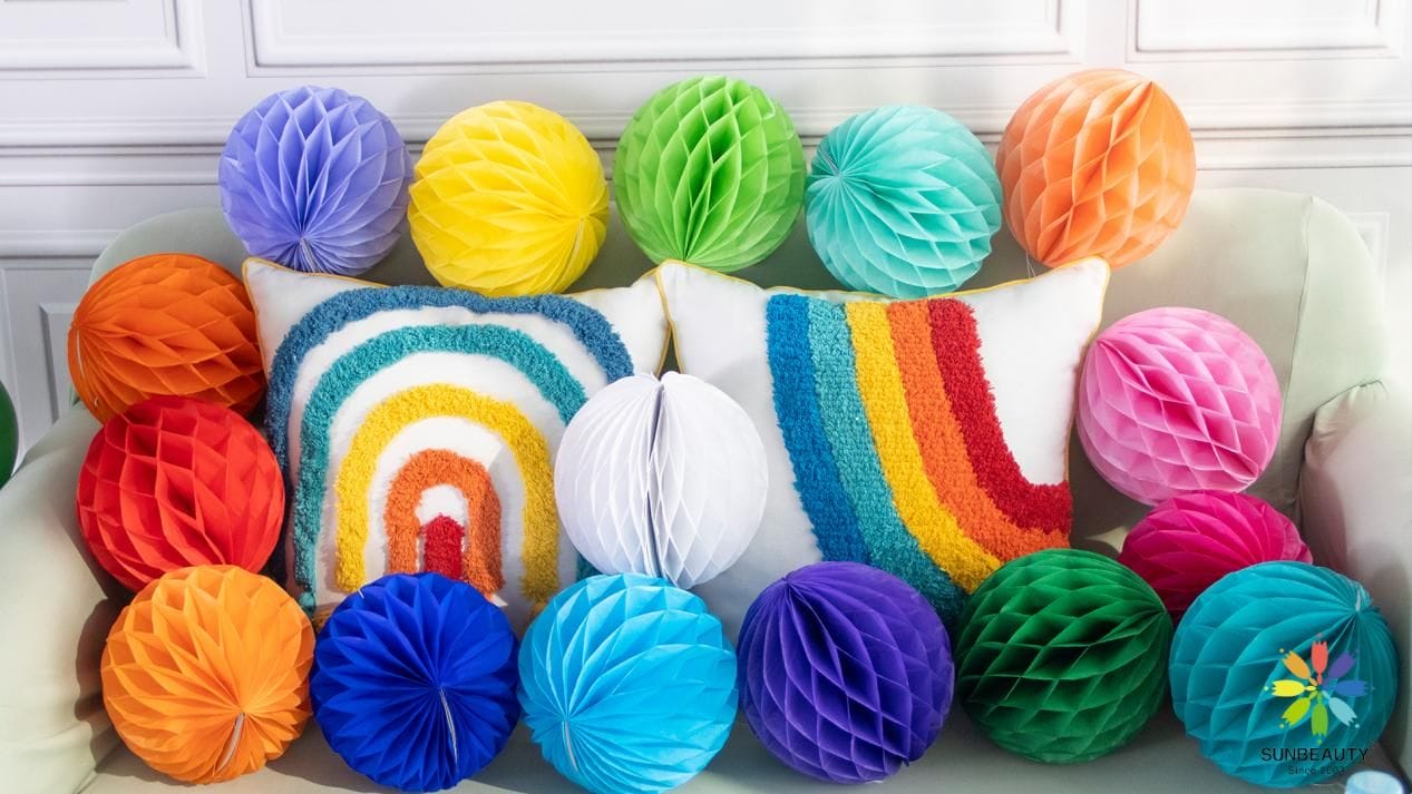 rainbow colorful paper honeycomb balls