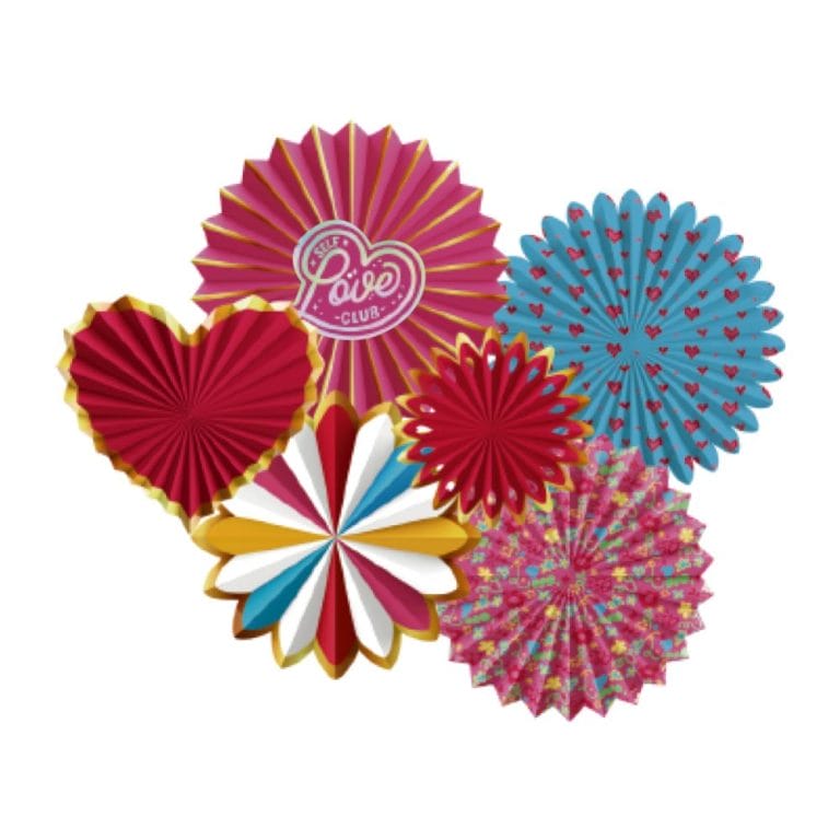 Customized Valentine's Day Party Paper Fan Decorations Kit In Blue And Pink