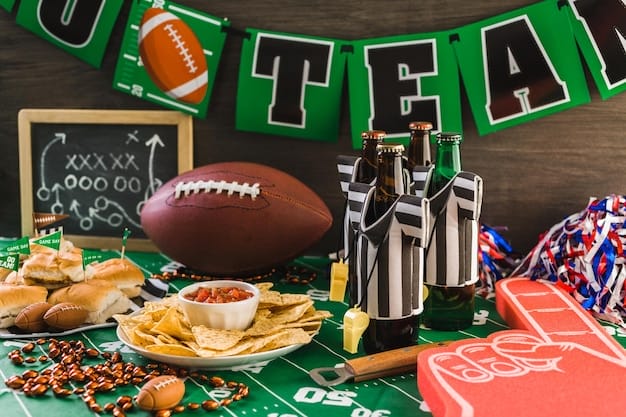 Game day football party table with beer chips