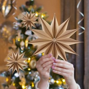 Beige Paper Star Christmas Tree Ornaments