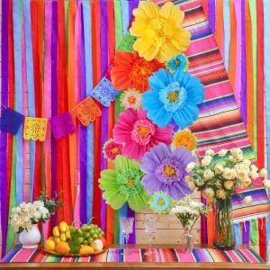 Customized Paper Flowers Pom Pom Mexican Carnival Party Wall Backdrop Decoration