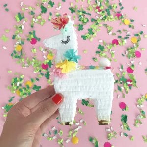 Llama Theme Party Mini Pinata with Paper Flowers
