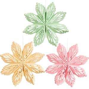 Pink Sage Green Hanging Paper Snowflakes Decor