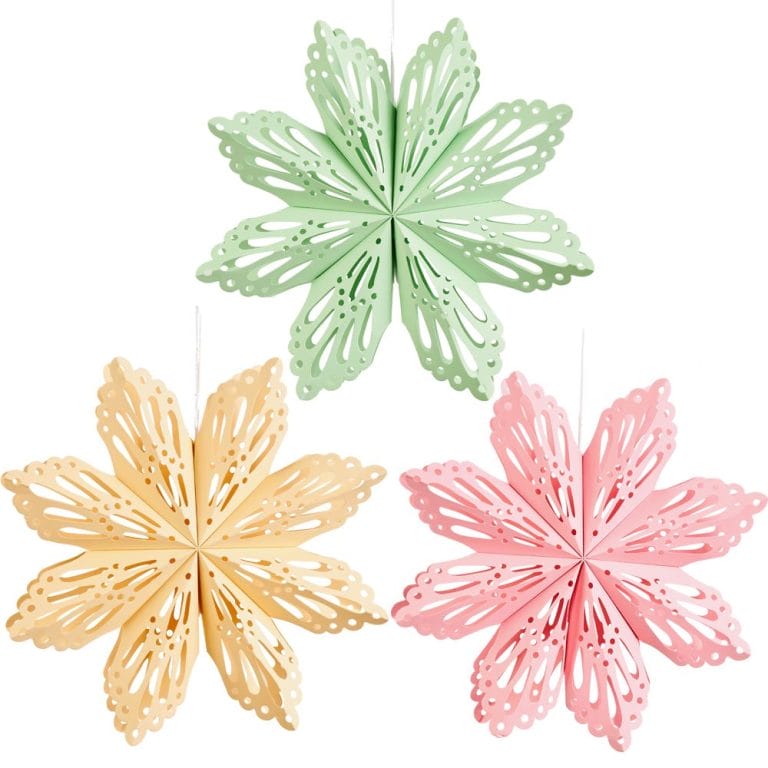 Pink Sage Green Hanging Paper Snowflakes Decor