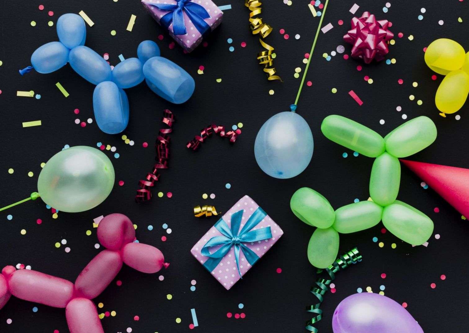 colorful latex balloons flat lay decoration with balloons gifts