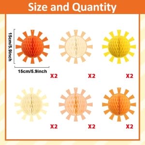 Boho Sun Party Decorations Balls Boho Flower Paper Honeycomb Crafts 8pcs