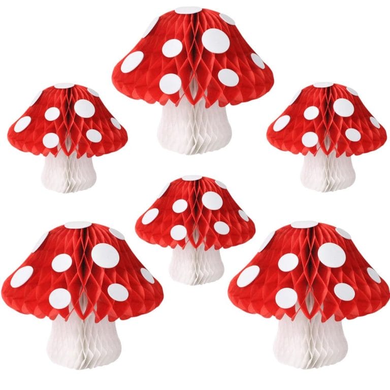 Bulk Mushroom Party Decorations Mushroom Shaped Honeycomb Paper Lanterns 6pcs