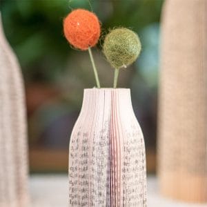 Felt Ball Flower Decor with Book Vase Fall Decor Thanksgiving Table Decor