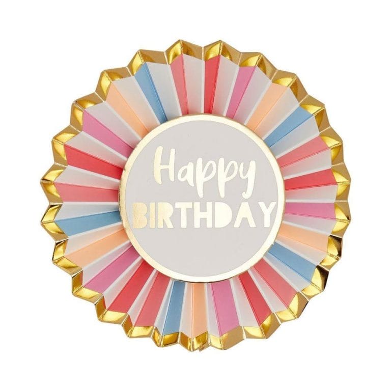 Customized Rose Happy Birthday Badge Made from Accordion Paper Fan