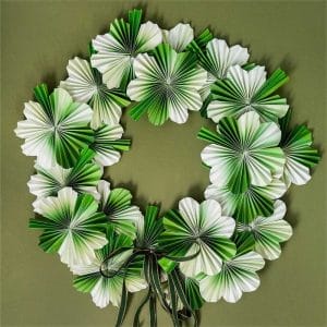 Handmade DIY Accordion St. Patrick's Day Wreath Green Gradient Paper Fan Decorations