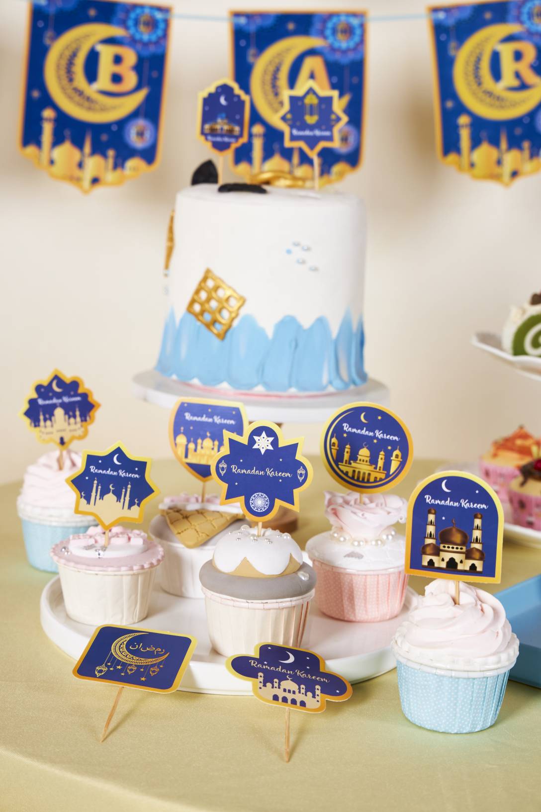 blue themed eid cupcake toppers