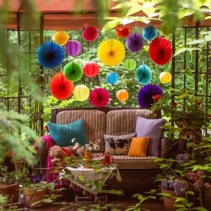 Colorful Assorted Sizes Rainbow Paper Fans Party Decorations