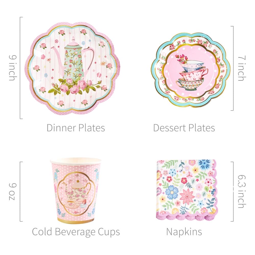 Delightful Teapot Print Paper Cups and Plates Set Supplier