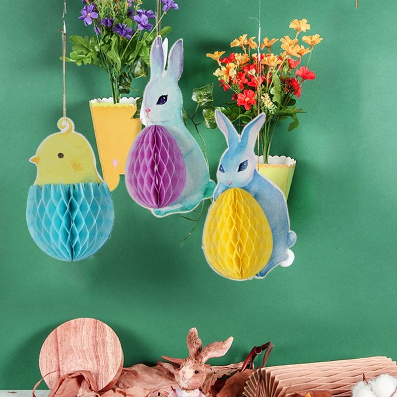 Easter bunny chicken paper honeycomb ornaments