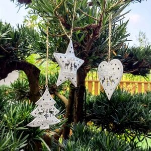 Metallic Christmas Tree Ornaments 3D Iron Holiday Pendants