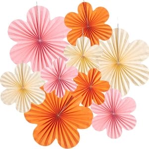Orange Pink Yellow Flower Folding Paper Fans Party Decorations Supplier