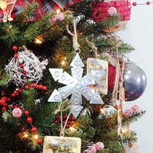 Personalized Farmhouse Snowflake Ornaments Rustic Metal Christmas Tree Assortment