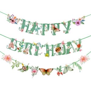 Personalized Green Spring Butterfly Happy Birthday Party Banner