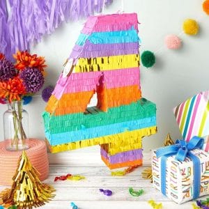 Rainbow Number 4 Pinata for 4th Birthday Party Decorations