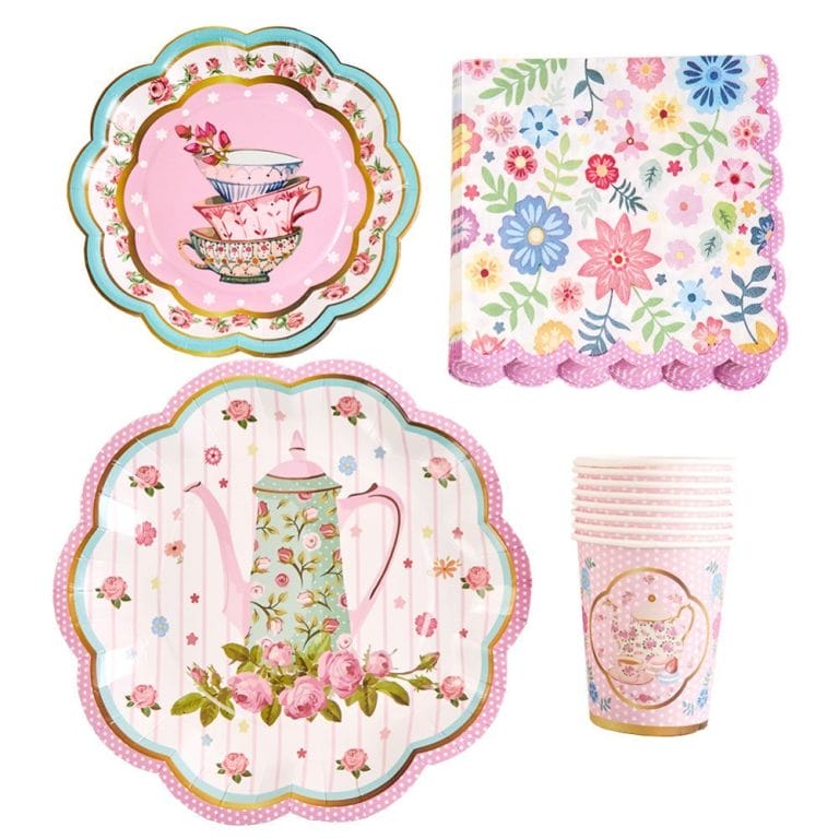 Teapot Pattern Paper Cups Paper Plates Set Tea Party Tableware Set Supplier