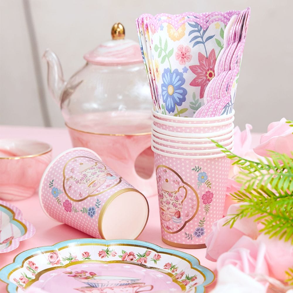 Teapot Print Paper Cups and Plates Set Tea Party Supplies Manufacturer